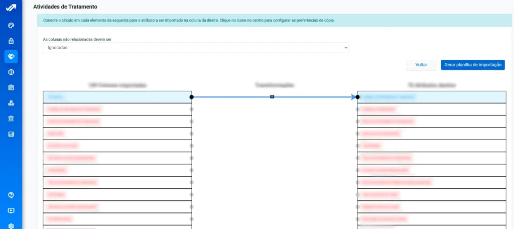Tela da plataforma Privacy Tools: importação de atividades de tratamento