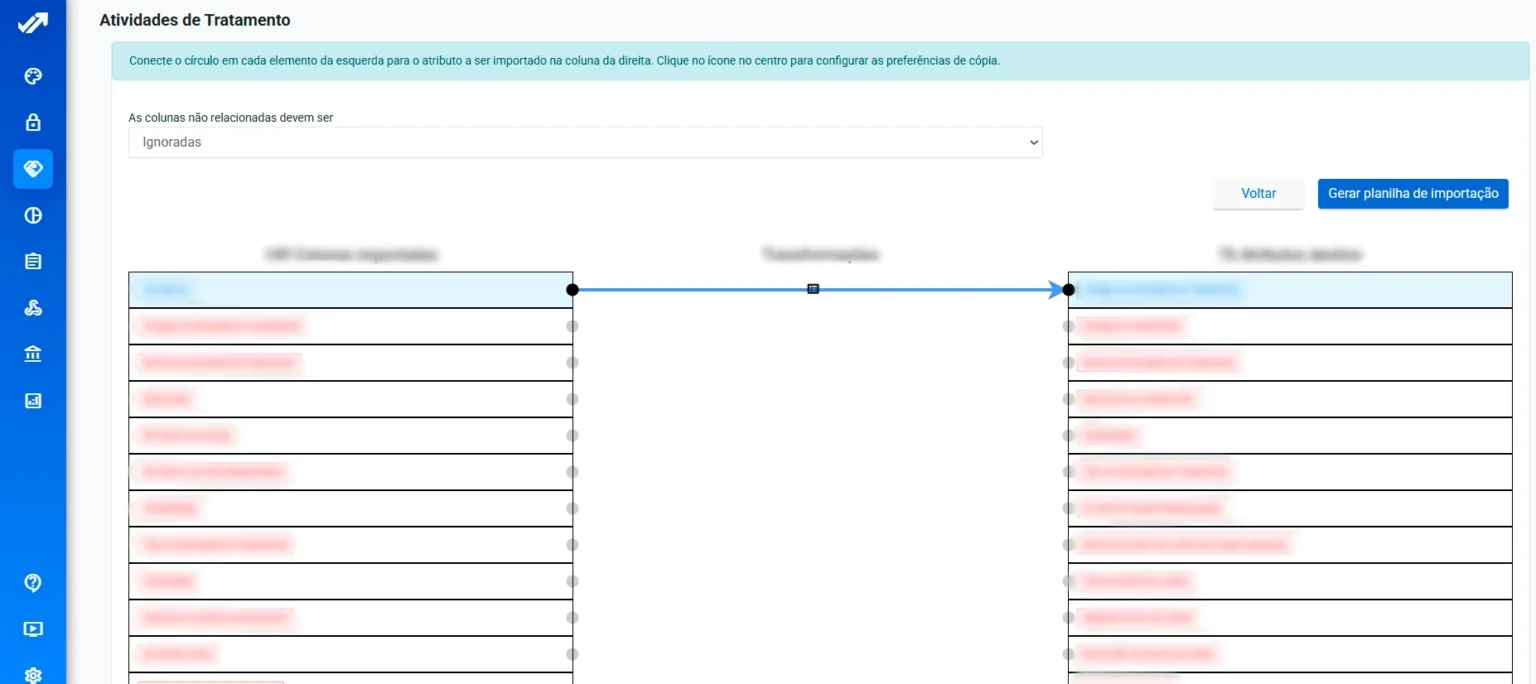 Tela da plataforma Privacy Tools: importação de atividades de tratamento